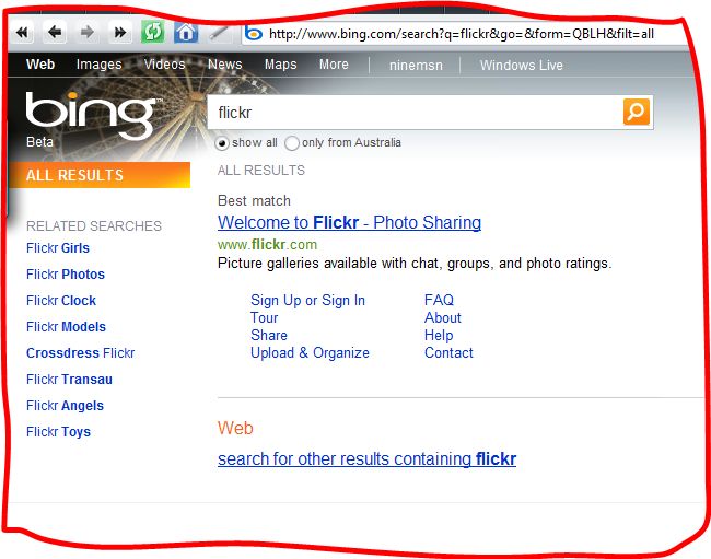 Bing search for flickr